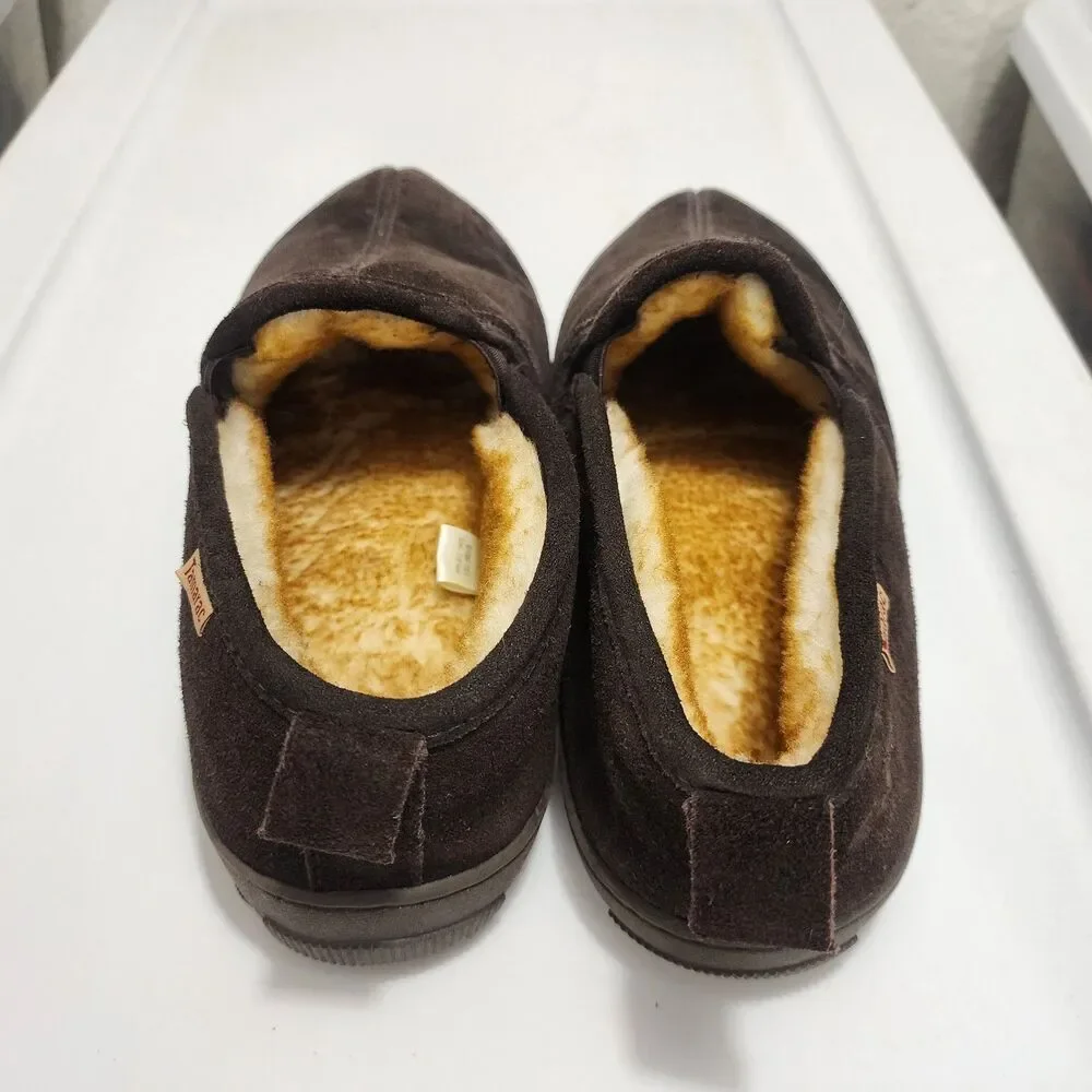 Tamarac Cody Shearling Moccasin Slippers Brown Suede Leather Lambswool Mens 11M
